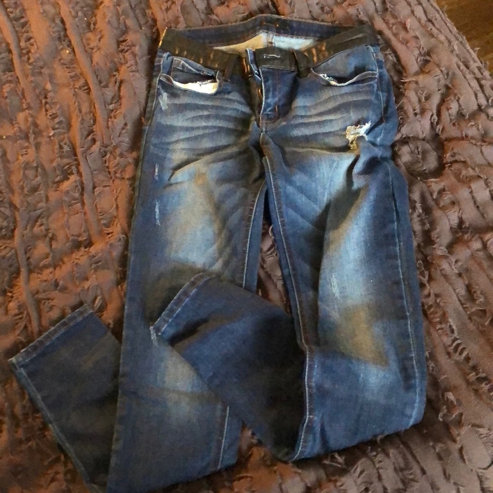jeans with pleather waistband from anthropologie